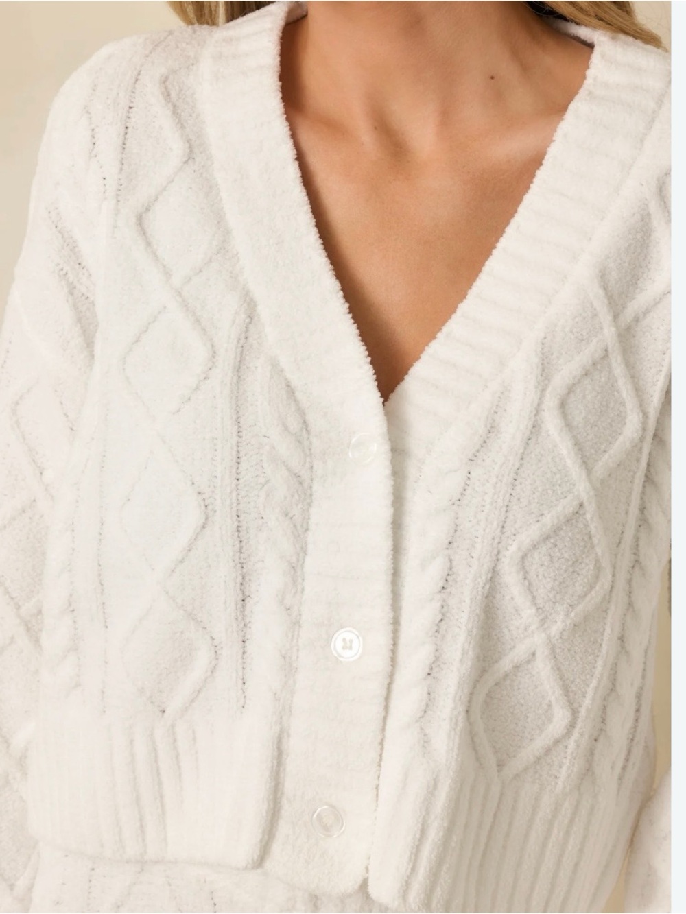 ZSupply Cozy Ivory Cable-Knit Button Cardigan Sweater